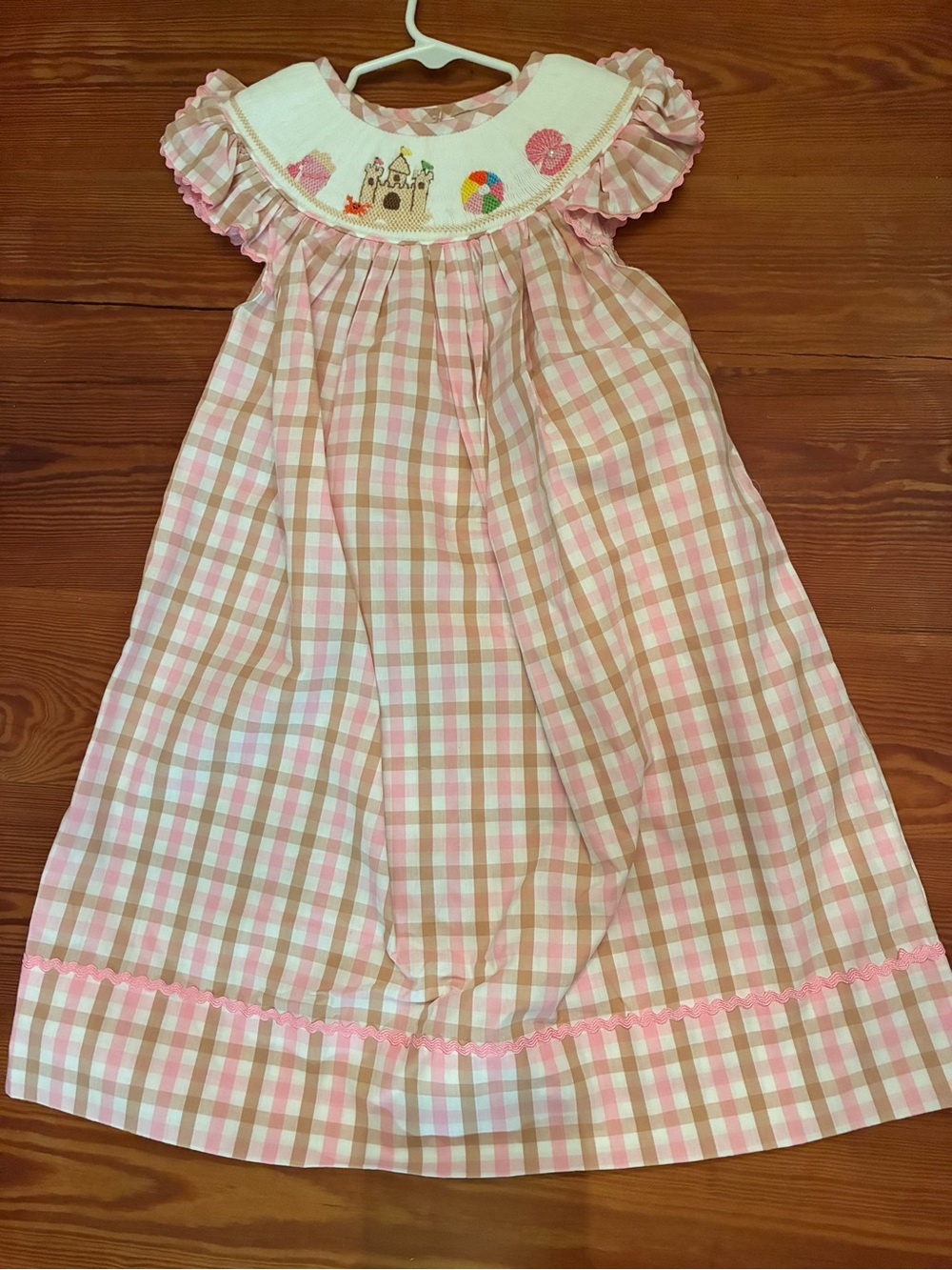 Pink Gingham Kids Nightgown with Embroidered Yoke